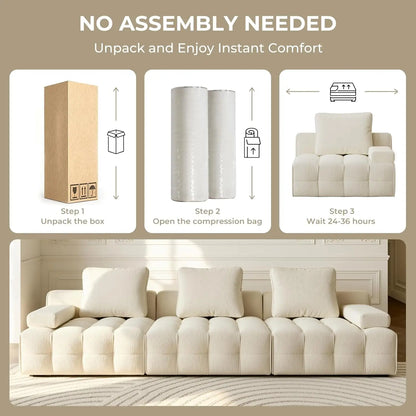 118" Modular Cloud Sectional Sofa, Boneless Couch for Living Room, 3-Seater Deep Seat Comfy Sectional Couch, No, Customized