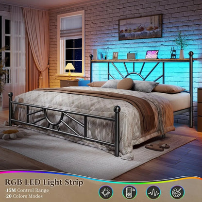 Complete Metal Bed Set with Headboard & Footboard, Built-in LED Lights, Under-Bed Storage & Noise-Free Design,Customized