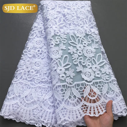 SJD LACE African Milk Silk Lace Fabric 2025 High Quality Nigerian White Mesh Embroidery Lace for Sewing Women Wedding Dress 4043