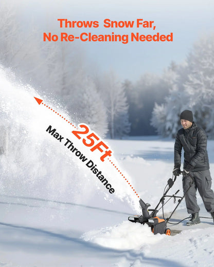 Electric Snow Blower 20" Wide 15A Corded Snow Thrower w/ 180° Chute 25FT Throwing Distance Walk-Behind Snowblower w/ LED Lights