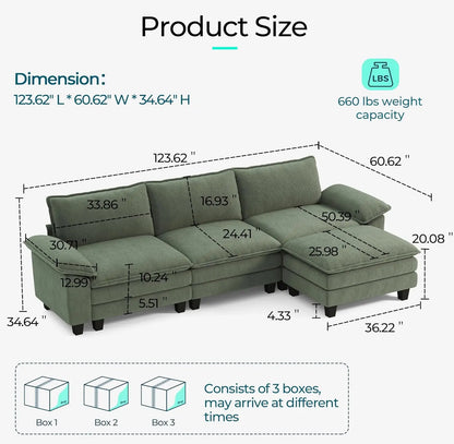 Cloud Sofa Accent Chair with Ottoman, Corduroy Couch for Living Room Apartment Bedroom Office in Green