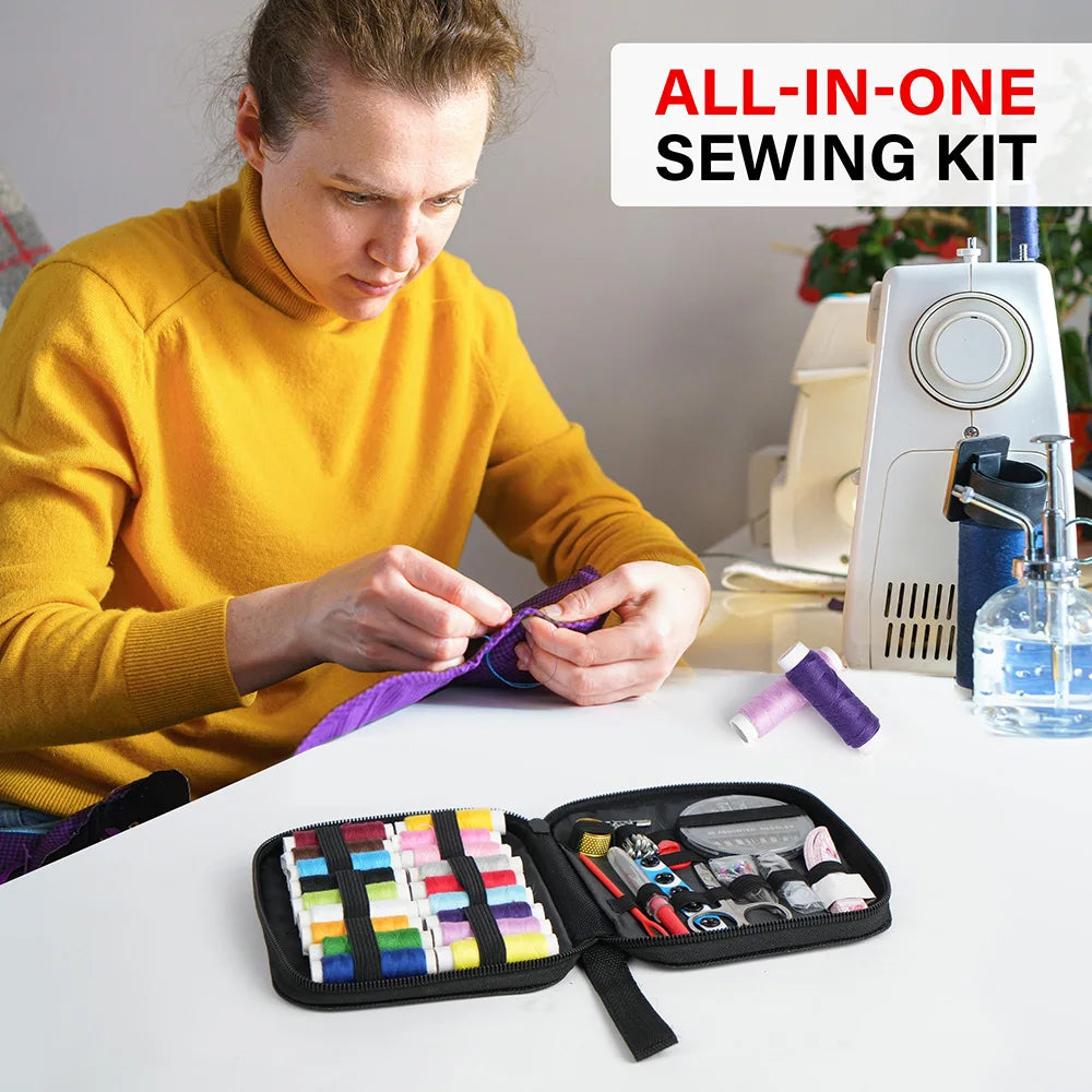 Sewing Kit - Mixed Color Canvas Sewing Kit - Portable, Mini, Basic - Travel, Everyday Repairs, Emergencies - Anyone Who Sews, Tr