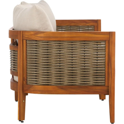 Natural Acacia Wood 3-Seater Outdoor Sofa with Taupe Cushions