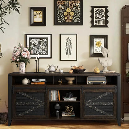70 Inch TV Stand for TVs up to 70", Rustic Farmhouse Media Console with Sliding Barn Doors,Entertainment Center for Living Room