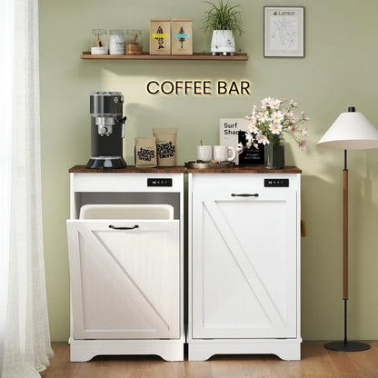 Tilt-Out Trash Can Cabinet - Hidden Garbage Can Cabinet with Ion Deodorizer, Wooden Trash Bin Holder for Kitchen, Living Room,