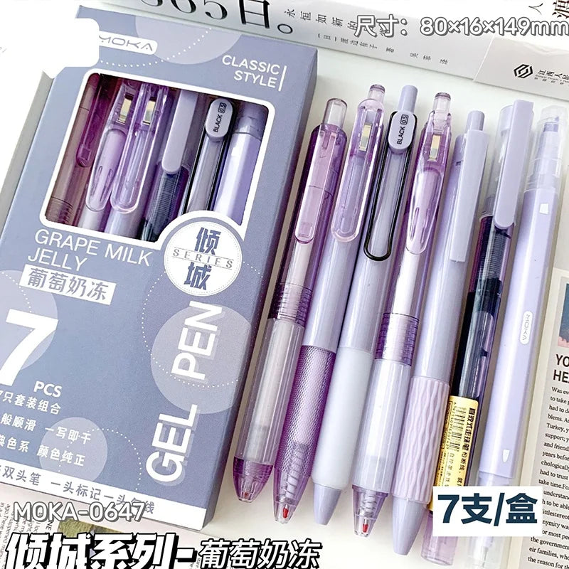 7Pcs/Box Minimalist Transparent 0.5mm Gel Pens Fashion Office Signature Pen Creative Multifunction School Supplies