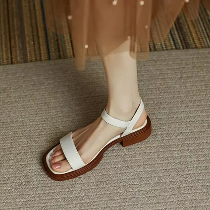 2025 Summer Women Sandals Low Heels Basic Genuine Leather Concise Office Plus Size 35-42 Ladies Casual Outdoor Shoes