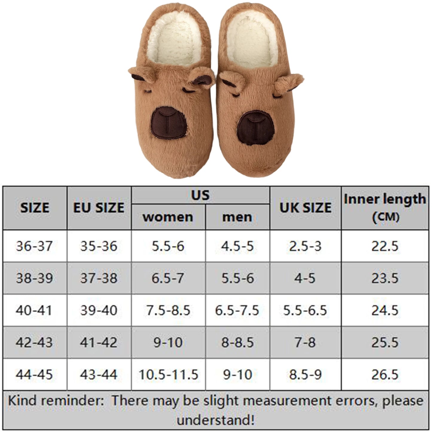 Capybara Cotton Slippers Women Men Winter Thermal Slippers Cute Cartoon Animals Shoes Home Indoor Non Slip Soft Plush Slippers