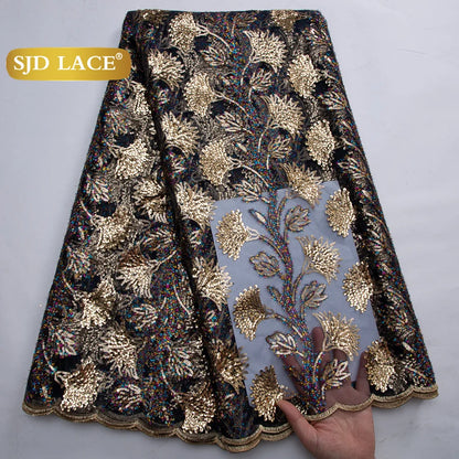 SJD LACE African Green Sequins Mesh Woman Lace Fabric High Quality 2025 Nigerian French Net Lace for Sewing Wedding Dresses 3735