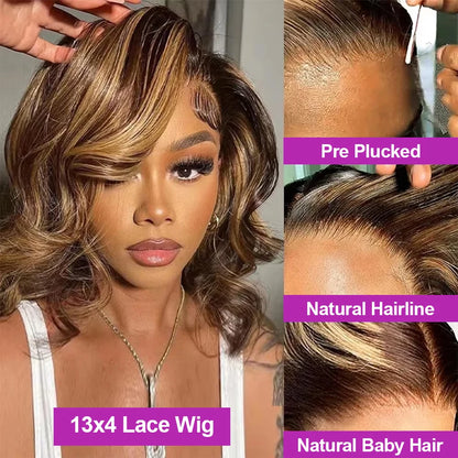 4/27 Ombre Highlight Bouncy Body Wave bob Wig Glueless 7x5 13x4 Lace Front Bob Wigs Brazilian Human Hair Wear And Go Bob Wig