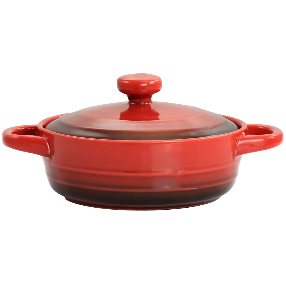 Mini Casserole Baker Stoneware Dish Gradient Red Oven Safe Great Side Dishes Desserts Durable with Lid Integrated Handles