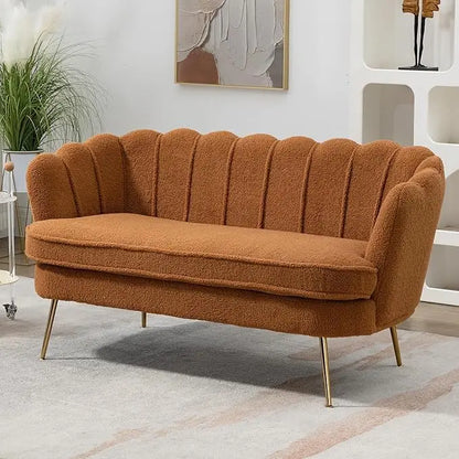 59" Chenille Upholstered Loveseat with Gold Metal Legs Petal Design Modern Mini Sofa for Bedroom Apartment, Customized