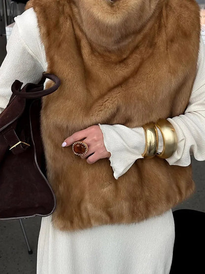 Winter Lady Luxurious Lapel Faux Fur Coats Fashion High Street Long Sleeve Oversize Cardigan Jacket Thick Warm Female Outerwear