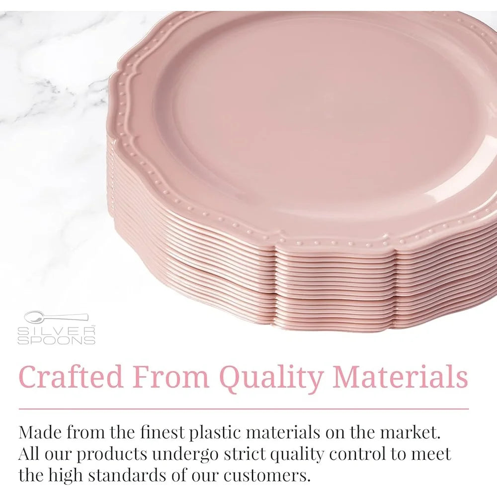 Vintage Disposable Plastic Dessert Plates 20 PC Heavy Duty Party Set 7.5 Inch Sturdy Reusable Fine China Look Ideal Events