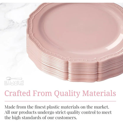 Vintage Disposable Plastic Dessert Plates 20 PC Heavy Duty Party Set 7.5 Inch Sturdy Reusable Fine China Look Ideal Events