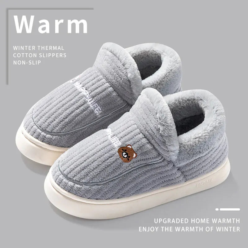 Cotton slippers for women in winter 2023, new couple's indoor home insulation, anti slip plush bag, cotton shoes for women, plus