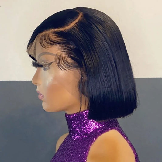 No Glue Brazilian HD Transparent 13x4 Bone Straight Short Bob Glueless Human Hair Wigs 13x6 Straight Lace Front Wigs For Women