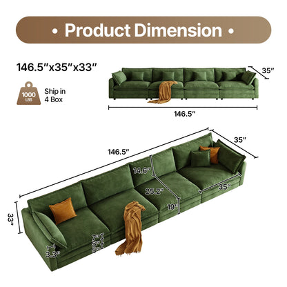 111.5" L Shaped Modern Sofa Modular Sectional Cloud Couch with Ottoman, 4-Seat Chenille Deep Seat Sofa with Pillow for Living Ro