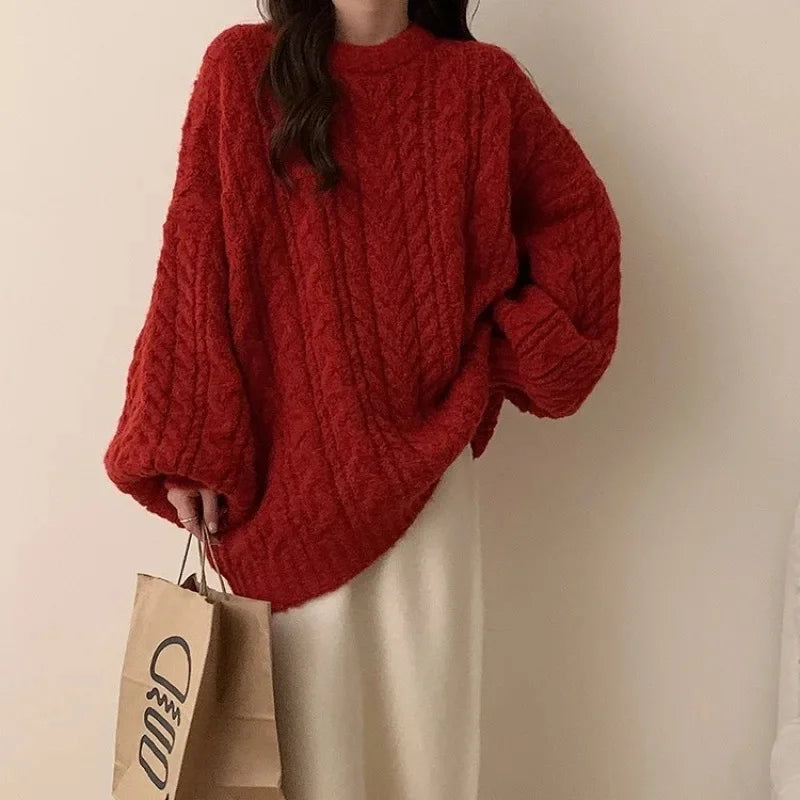 Loose Knitted round Neck Sweater Coat Women's plus Size Autumn Winter Comfortable Soft New 2025 Style Korean Version Top
