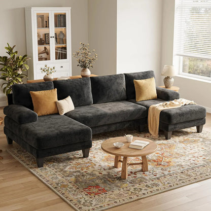 U-Shaped Sectional Couch Double Chaise Chenille Upholstery 112in Modern Living Room Apartment, Customized