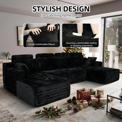 134" Boneless Couch for Living Room, Oversized U Shaped Modular Cloud Sofa with Deep Seat, Ergonomic Memory Foam Sleeper Chair,