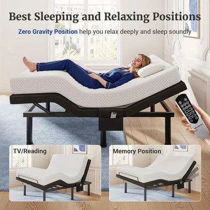 T600 Electric Adjustable Bed Frame with Remote, Massage, USB Ports, Pockets, Nightlight, Quiet Operation, Easy Assemb