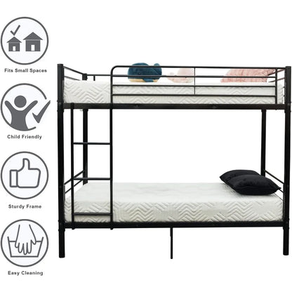 Bunk Bed Twin Over Twin for Kids/Teens/Adults Heavy Duty 2 Decker Bed with Flat Ladder and 13 inches High Guardrail,