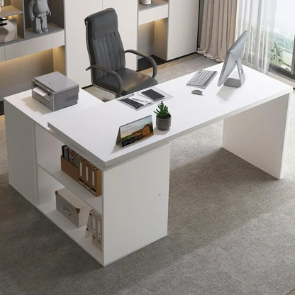 Hot saleHot-sellingWhite L-Shaped Computer Desk with 3 Drawers and 2 Shelves, Reversible Home Office Corner Desk for Writing Stu