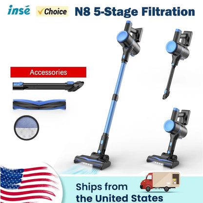 INSE N8 Cordless Vacuum Cleaner Lightweight Stick Vacuum with Powerful Suction 2200mAh Battery 40 Mins Runtime for home cleaning