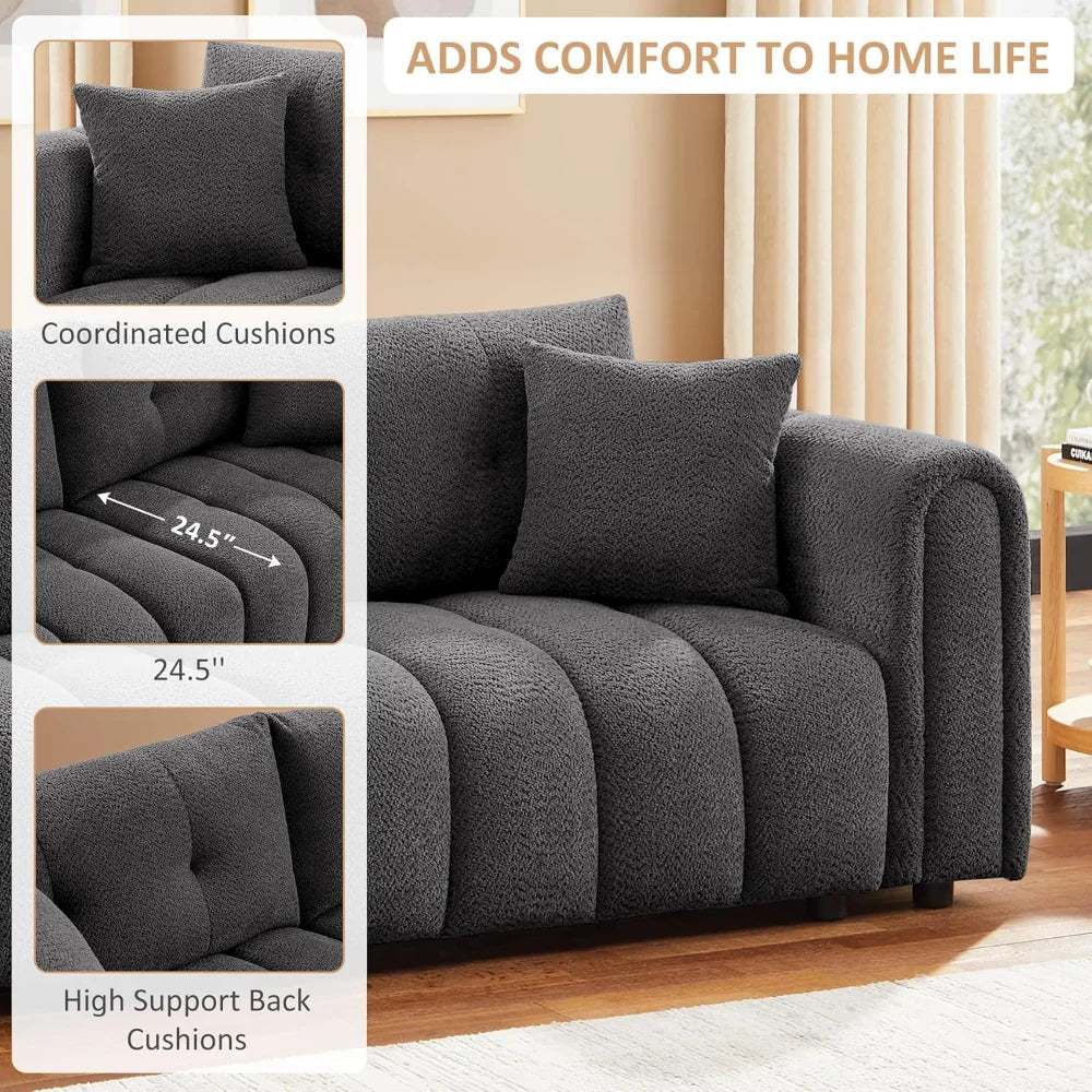 91.5" Modern Boucle Sofa Couch, Comfortable Upholstered Tufted Cloud Couch, 3 Seater Couches for Living Room, Bedroom