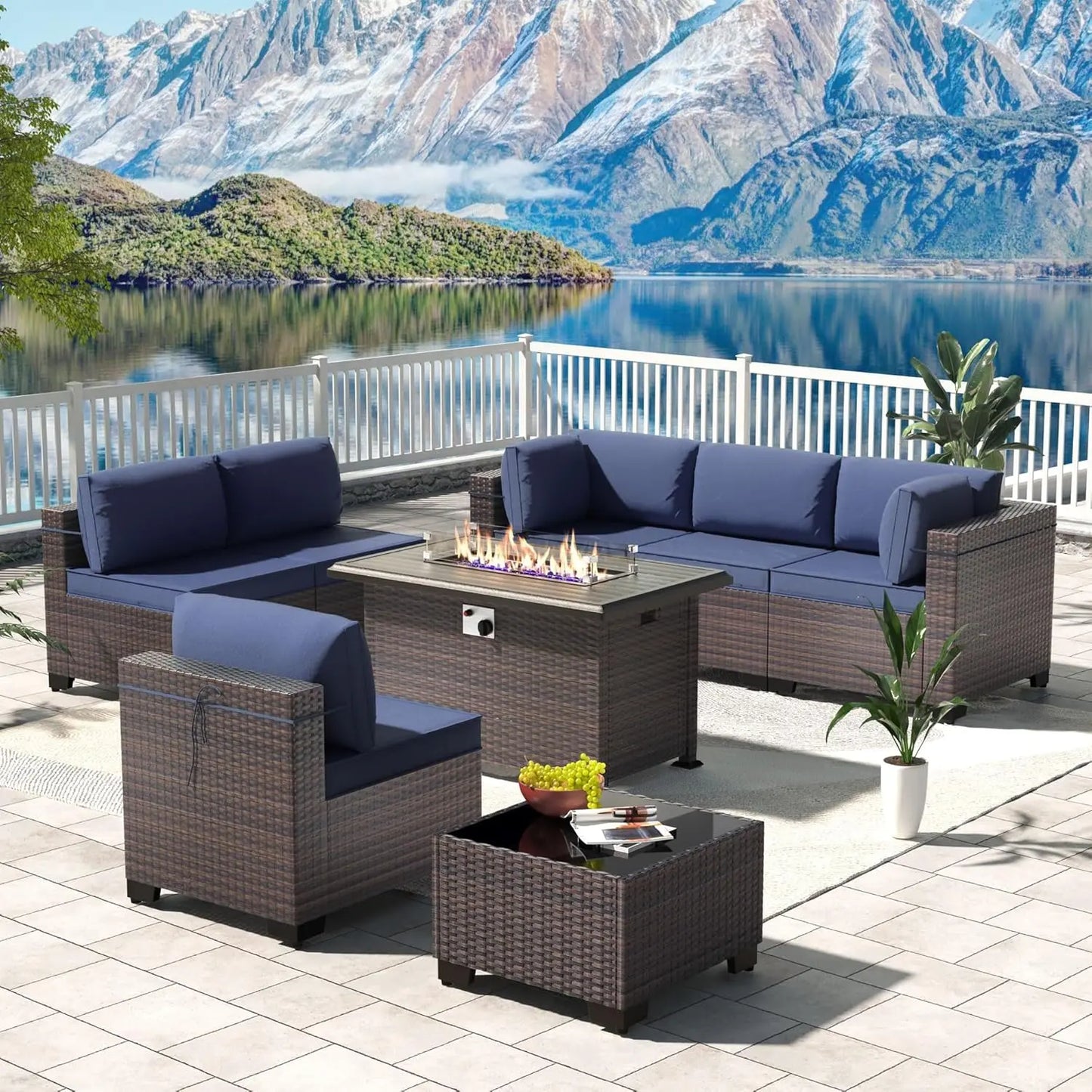 12 Pieces Outdoor Patio PE Rattan Sectional Sofa Set with Cushions & Tempered Glass Coffee Table for Garden Porch, Customized