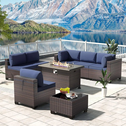 12 Pieces Outdoor Patio PE Rattan Sectional Sofa Set with Cushions & Tempered Glass Coffee Table for Garden Porch, Customized