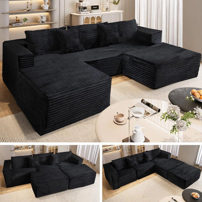 110" Modular Sectional Couch Sofa,Boneless Couches for Living Room,3-Seater Cloud Sofa with 2 Movable Ottomans U Shaped