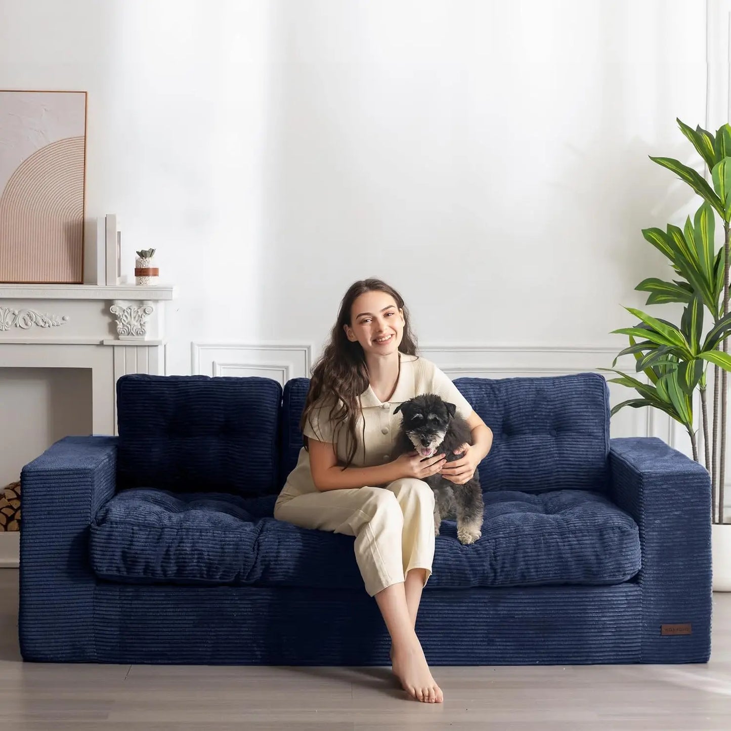 3 Seater Couch for Living Room, Boneless Couch with Tufted Cushion & Backrest, Upholstered Floor Sofa, Sofa in A, Customized