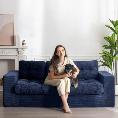 3 Seater Couch for Living Room, Boneless Couch with Tufted Cushion & Backrest, Upholstered Floor Sofa, Sofa in A, Customized