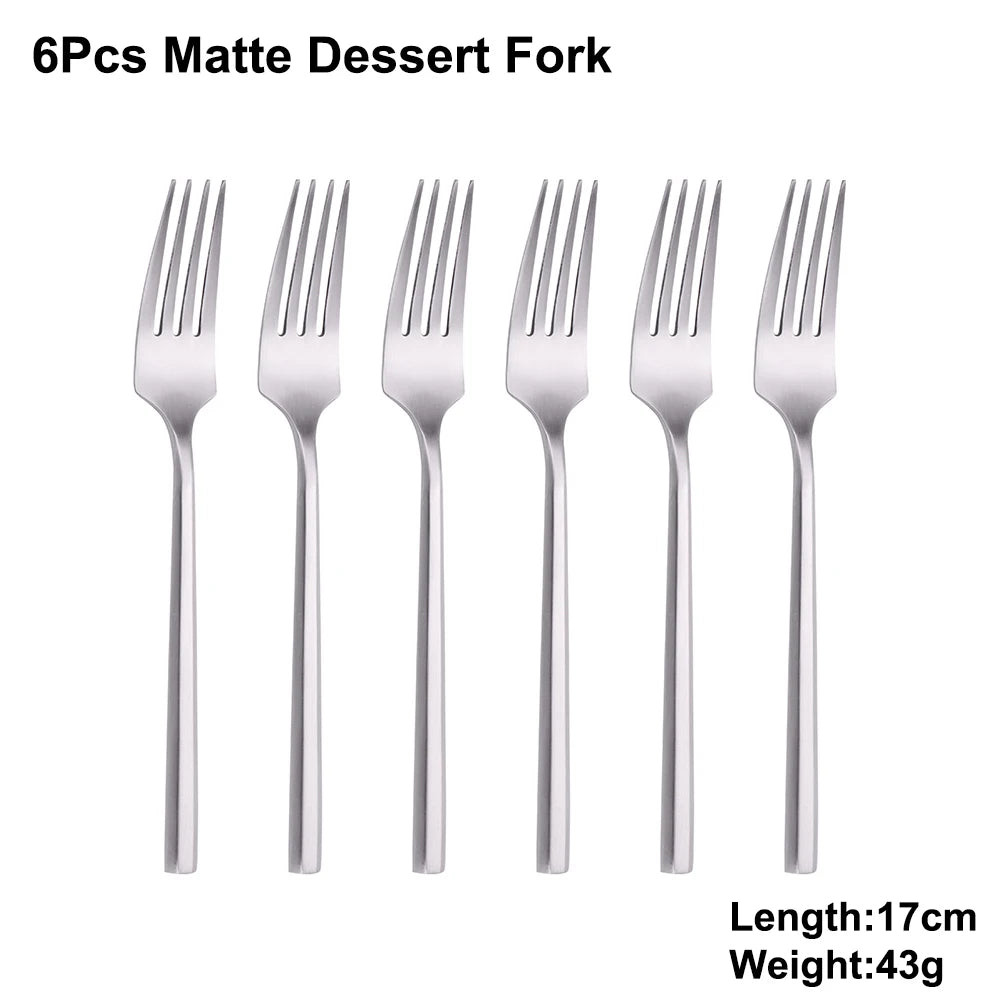 6/16/20Pcs Stainless Steel 304 Cutlery Set Mirror Sliver Tableware Western Hexagonal Handle Dinner Set Matte Knife Fork Spoon