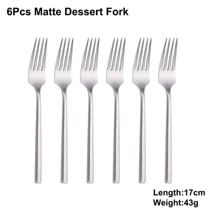 6/16/20Pcs Stainless Steel 304 Cutlery Set Mirror Sliver Tableware Western Hexagonal Handle Dinner Set Matte Knife Fork Spoon