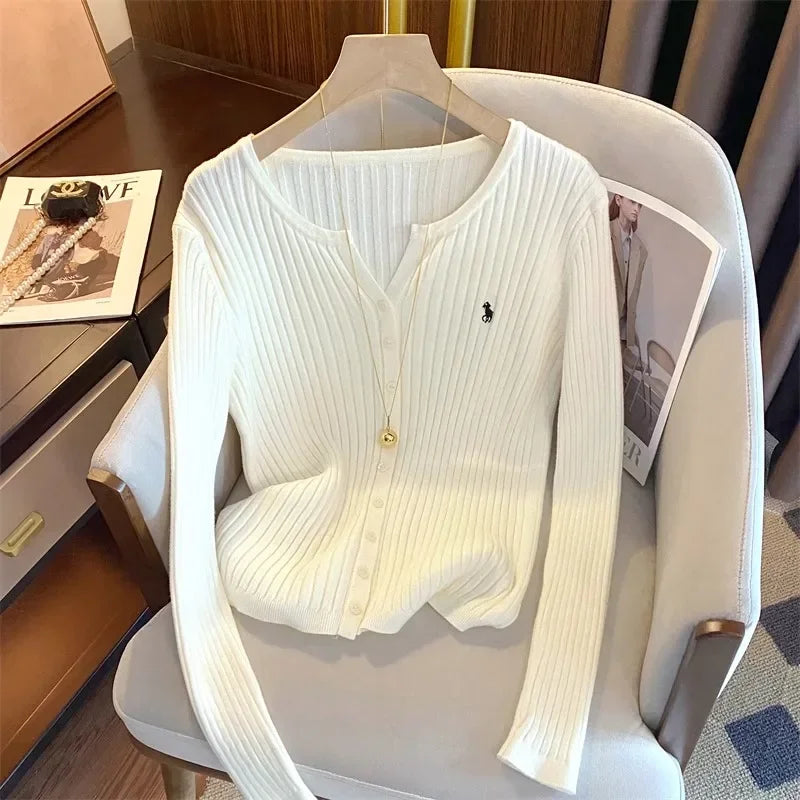 YuooMuoo Brand Fashion Knitted Tops 2025 New Y2K Embroidery Long Sleeve Cardigans Sweaters Korean Fashion Streetwear Lady Shirts