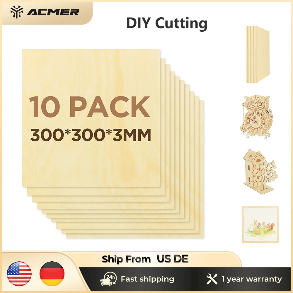 Basswood Sheets for Craft 3mm Thick Unfinished Wood Plywood DIY Craft Wood Board for Laser Engraving and Co2 Laser Cutting