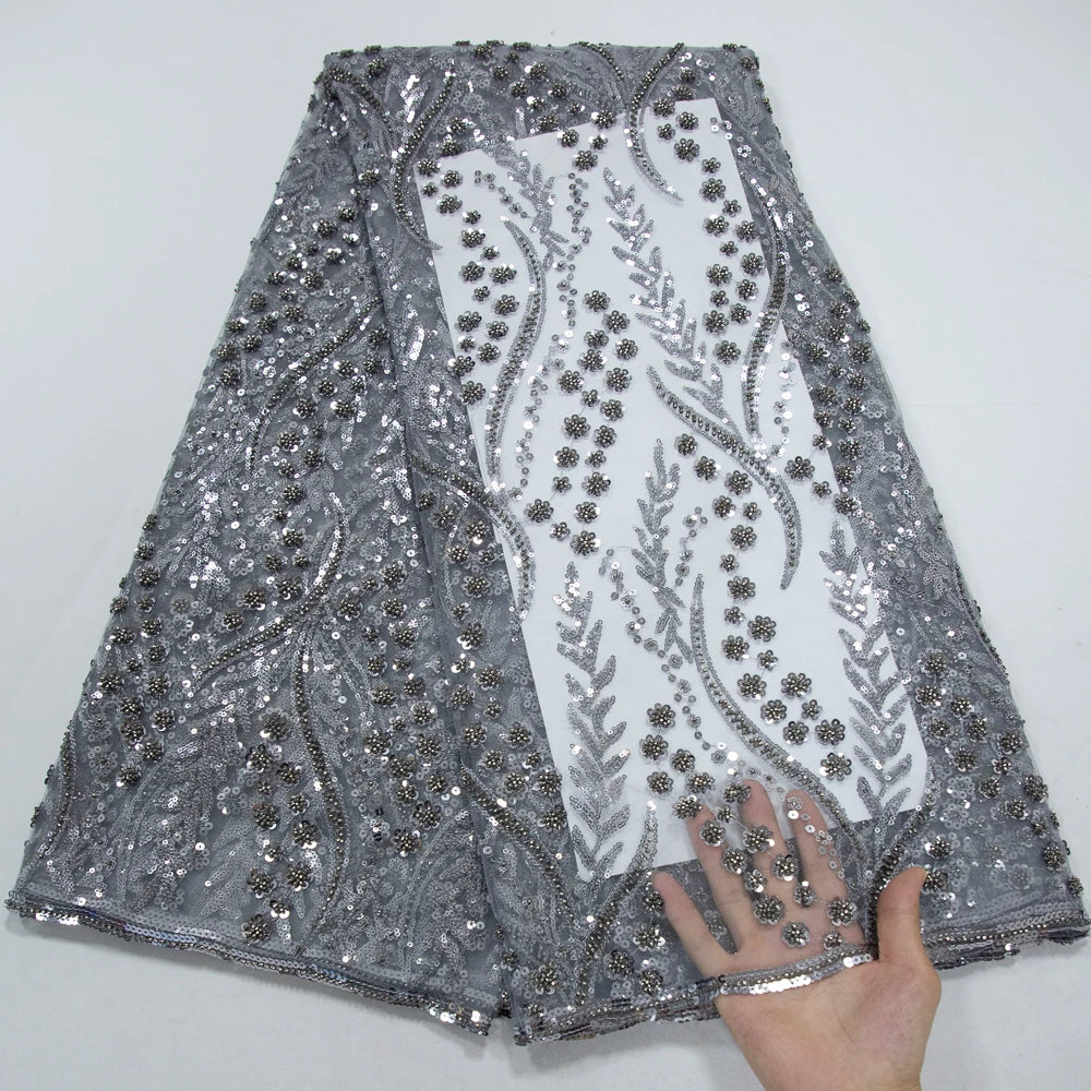 SJD LACE French Mesh Bridal Lace Fabric Beads African Sequins Lace 2025 Hot Sale Nigerian Beads For Women Wedding Dress Sew 3803