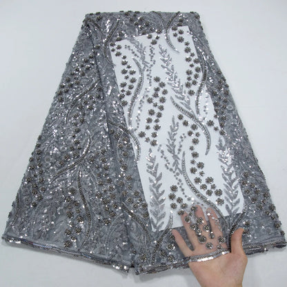 SJD LACE French Mesh Bridal Lace Fabric Beads African Sequins Lace 2025 Hot Sale Nigerian Beads For Women Wedding Dress Sew 3803