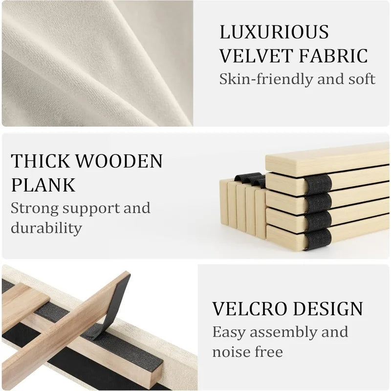 Platform Bed Frame with 51-inch Tall Camelback Headboard & Wingback, Deep Button Tufted Footboard with Nailhead Trim,