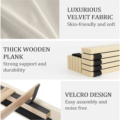 Platform Bed Frame with 51-inch Tall Camelback Headboard & Wingback, Deep Button Tufted Footboard with Nailhead Trim,