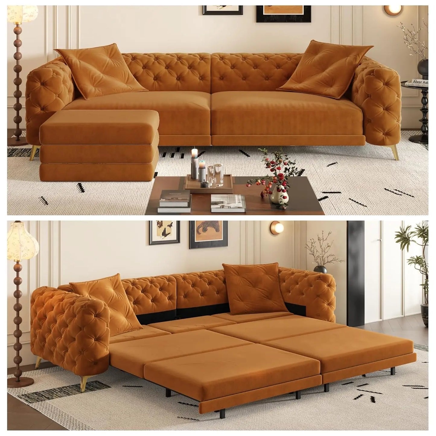 97.7" King Size Sleeper Sofa Bed, 3-in-1 Convertible Pull Out Sleeper Couch with Ottoman, Oversized, Customized