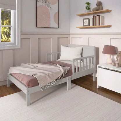Dream On Me Brookside Wooden Toddler Bed in Pebble Grey, Greenguard Gold JPMA Certified, Kids Bed with Safety Rails, LowtoFloor