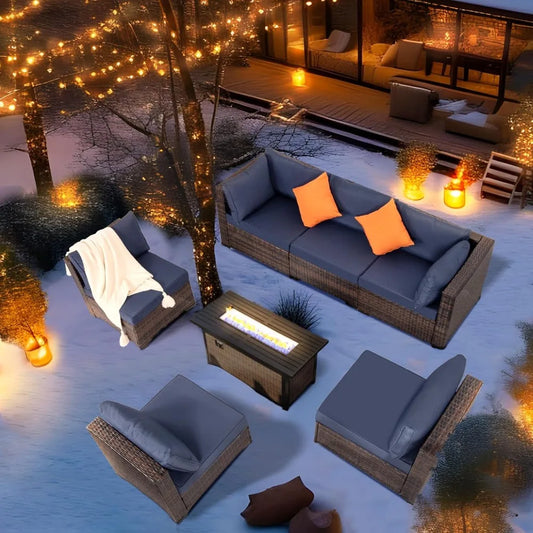 7-Piece Outdoor Patio Furniture Set: Wicker Sectional Sofa with Rattan Modular Conversation Area and Cushions