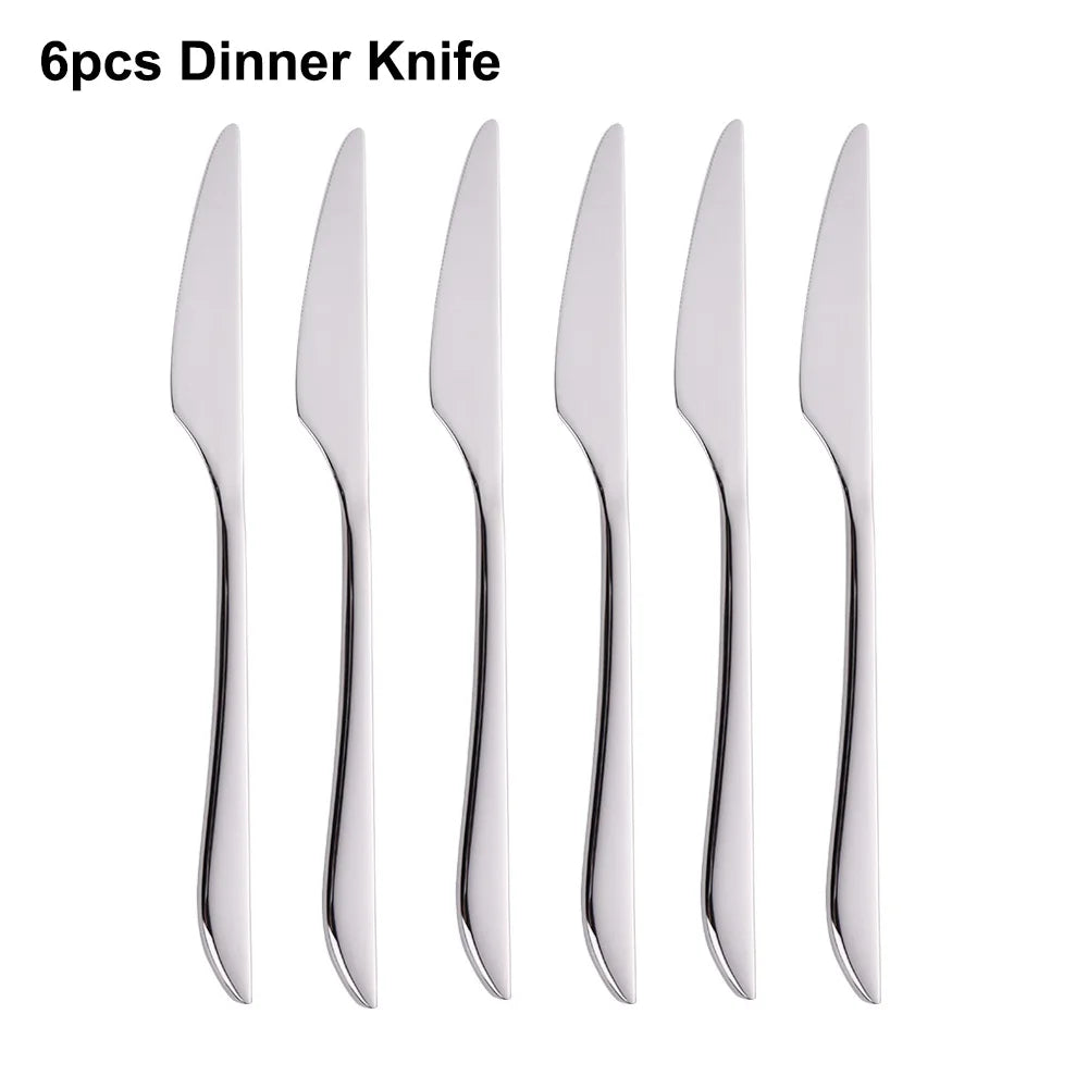 6/16/20/24/28Pcs Cutlery Set Stainless Steel 304 Tableware Mirror Sliver Dinner Set Western Knife Fork Spoon Elegant Flatware