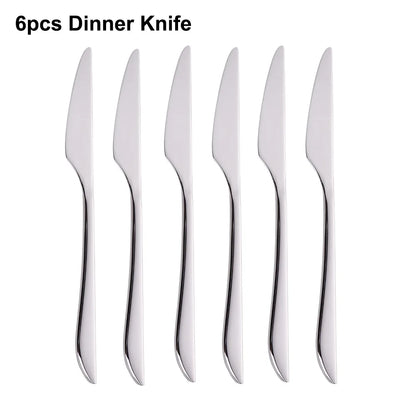 6/16/20/24/28Pcs Cutlery Set Stainless Steel 304 Tableware Mirror Sliver Dinner Set Western Knife Fork Spoon Elegant Flatware