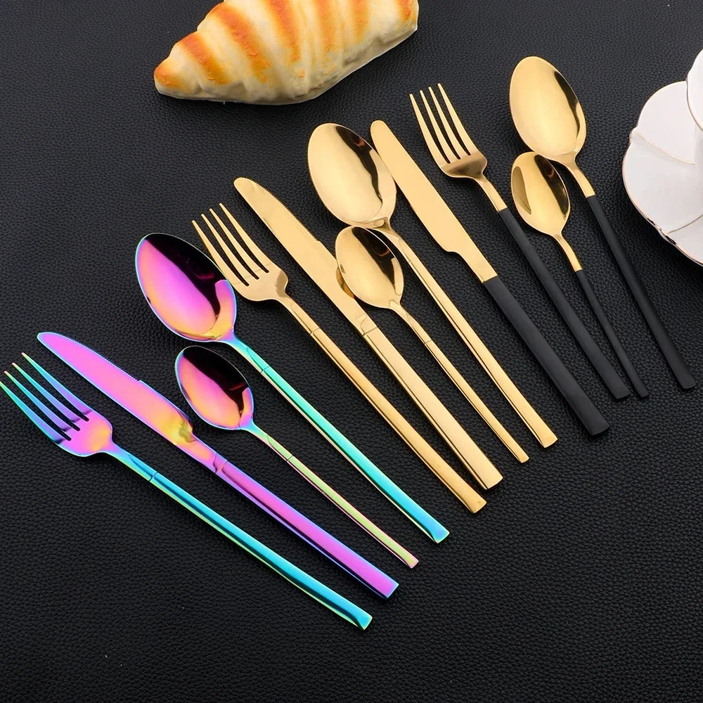 24Pcs Dinnerware Set Stainless Steel Cutlery Set Silver Knife Fork Spoon Dinner Flatware Set Kitchen Silverware Tableware Set