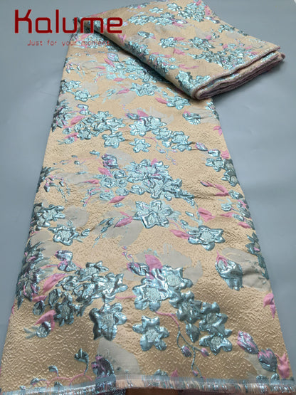 Kalume 2025 African Gilding Jacquard Fabric High Quality Brocade Lace Fabric Ship From U.S. for Sewing Party Women Dress F4406